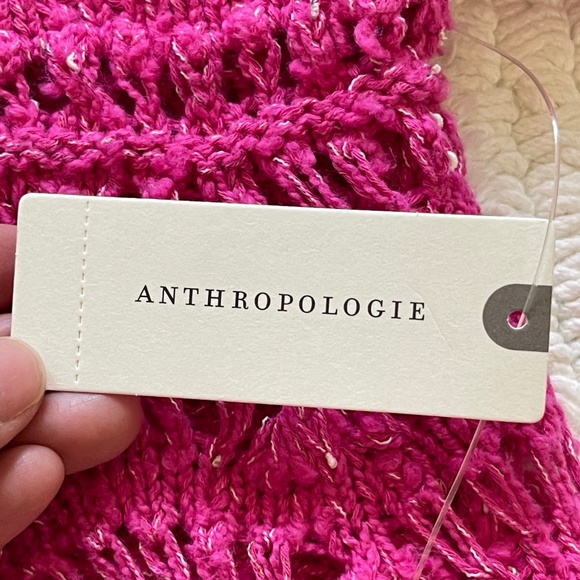 Anthropologie Pilcro Crochet Knit Sweater Women's Size S Pullover Pink Crop - Picture 9 of 12